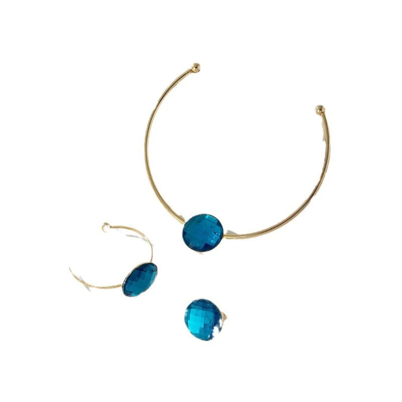 Ensemble bracelet, bague et collier en pierre bleue, accessoires de bijoux simples à la mode, cadeau de fête, nouveau Style 2025
