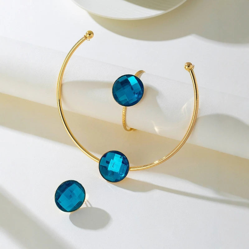 Ensemble bracelet, bague et collier en pierre bleue, accessoires de bijoux simples à la mode, cadeau de fête, nouveau Style 2025