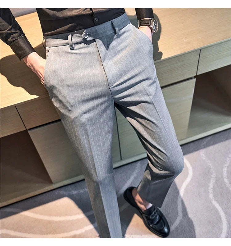 Pantalons décontractés à rayures noires pour hommes, trempés, vêtements de cérémonie pour hommes, robe de mariée, style britannique, affaires, boutique, qualité fjQuality