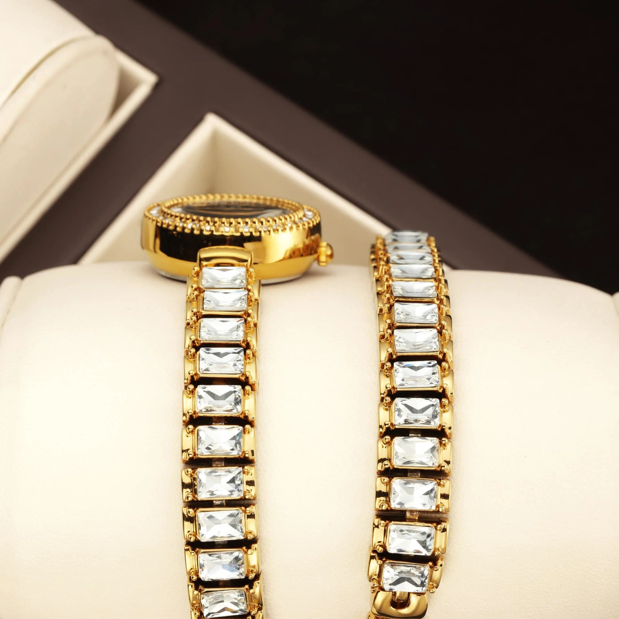 YaLaLuSi 1pc dames montre à Quartz scintillante de luxe strass Wrap bracelet conception élégant or yeux brillants coffret cadeau