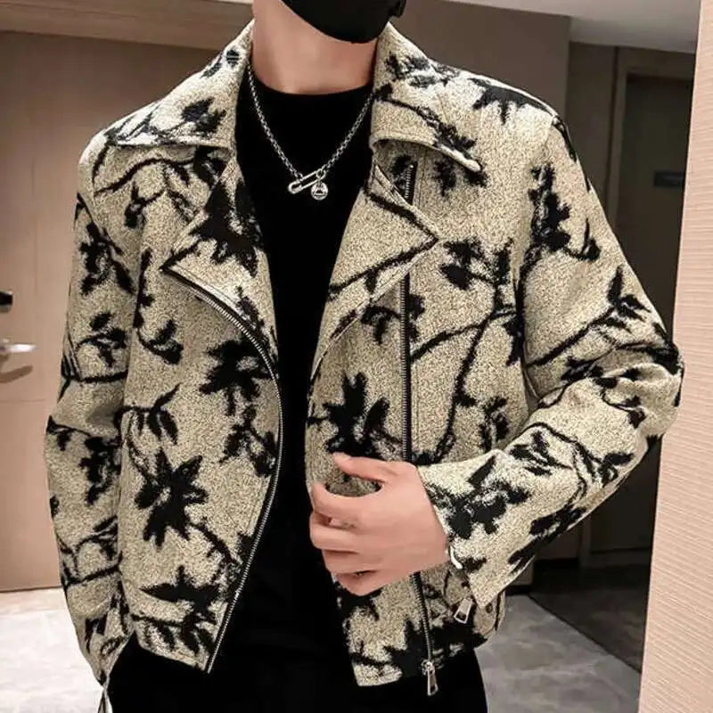 Blouson aviateur épaissi pour hommes, streetwear vintage, vêtements à revers, imprimé floral, polyvalent