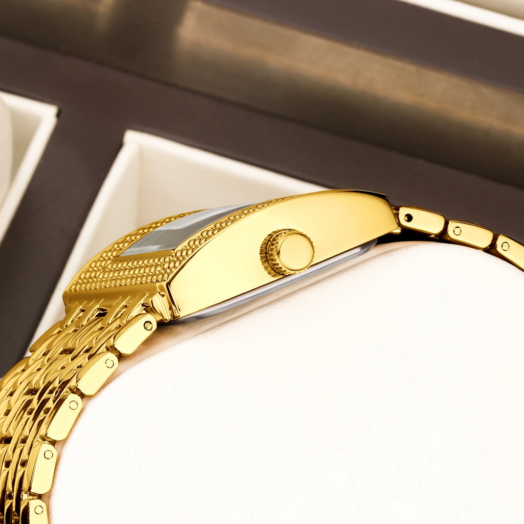 montre à Quartz sculptée pour femmes, couleur or, Style élégant et magnifique avec boîte, dissolvant de montre, nouveau placage ionique, tendance 2024