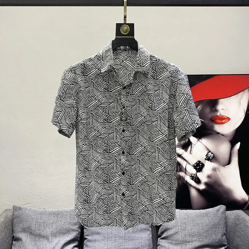 Chemises imprimées à col rabattu pour hommes, Streetwear décontracté, Beau, Manches courtes
