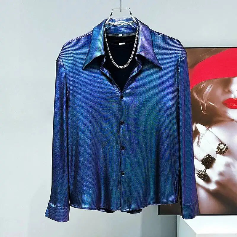Chemise pour homme élégant Design de Niche épaulettes amples à manches longues   de luxe