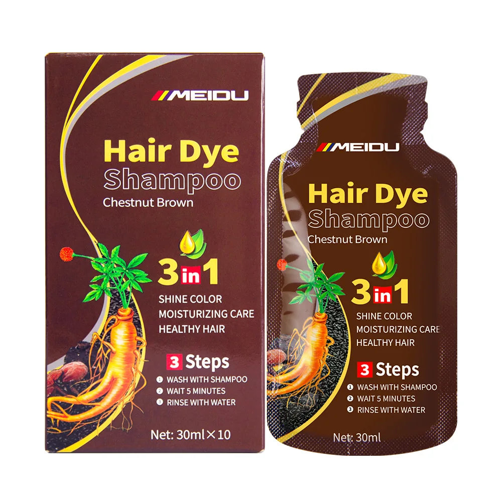 Shampoing 3 en 1 pour teinture capillaire, 30ml, assombrissant instantané, gris à noir, Polygonum Multiflorum, couverture de couleur naturelle pour femmes