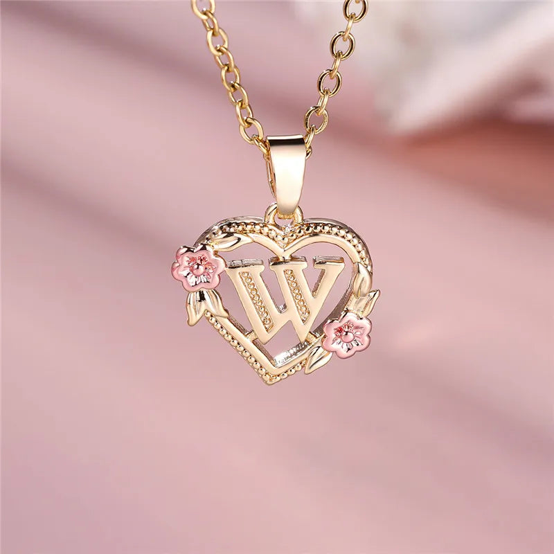 Collier pendentif fleur lettre A-Z pour femmes, couleur or jaune, bijoux de mariage, cadeau pour femmes