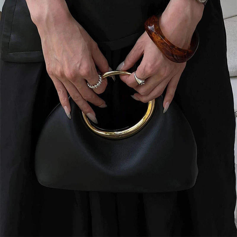Sac à main en cuir PU pour femmes, pochette élégante, poignée supérieure en métal, sac de soirée