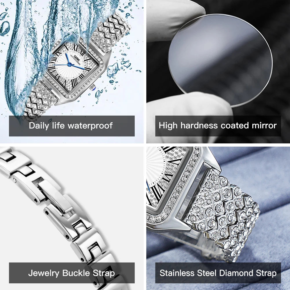 Montre de marque plein diamant étanche échelle romaine ceinture en acier dames montre à quartz 8619