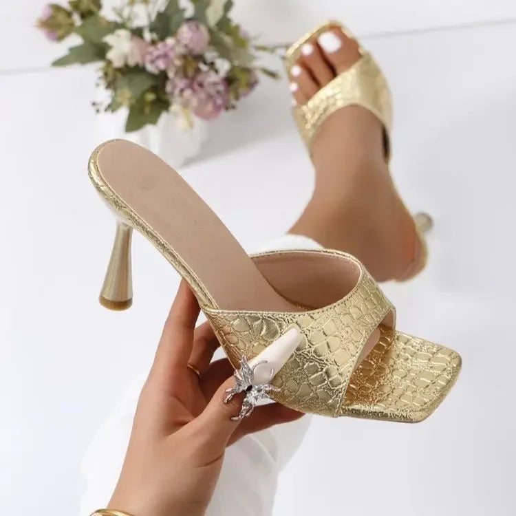Sandales à talons hauts motif serpent pour femmes ,décontractées, doublure en Nylon, semelle en caoutchouc, nouvelle collection été