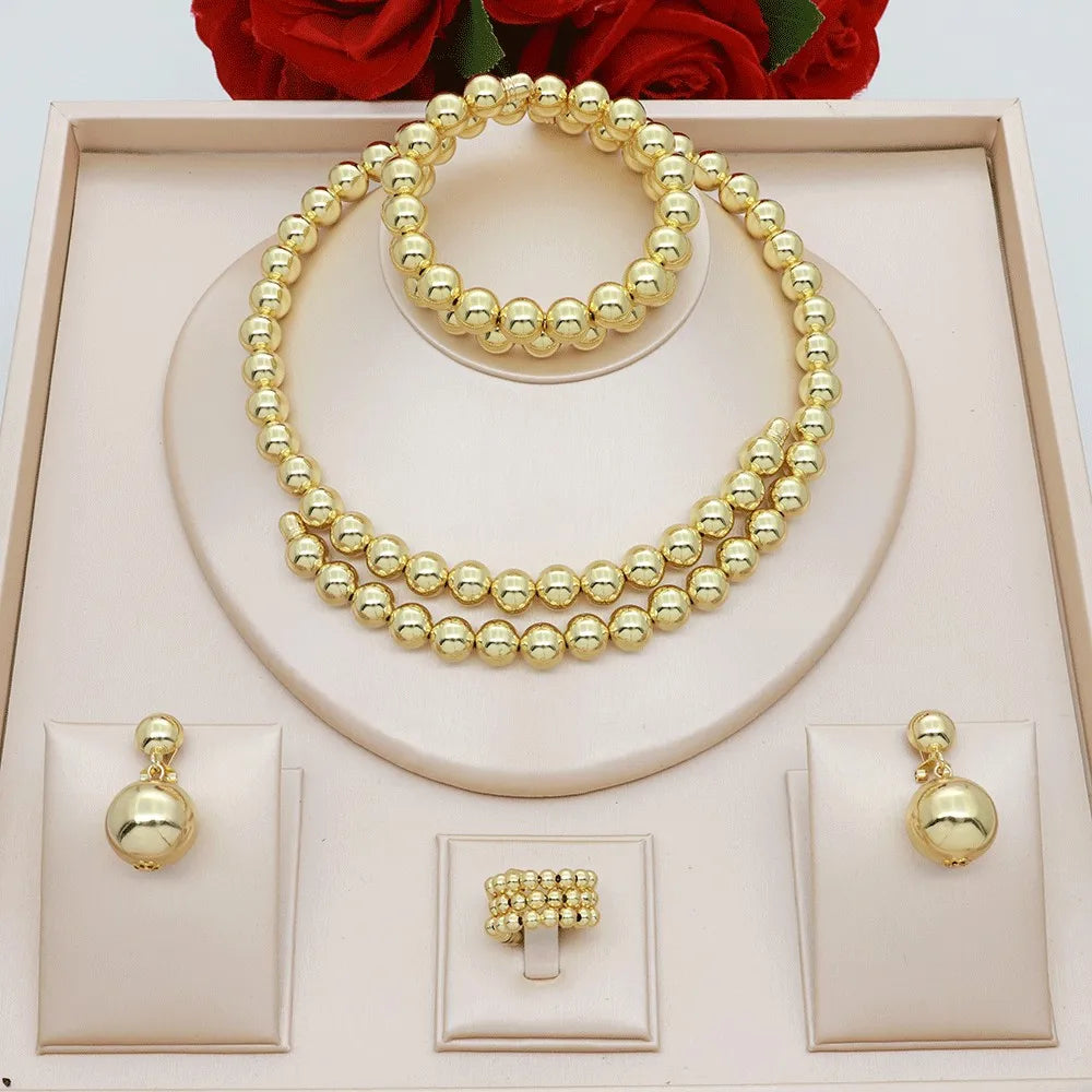 Ensemble de bijoux de luxe plaqués or 18 carats, fait à la main, collier de perles tricolores, boucles d'oreilles brillantes, bague, Bracelet, cadeau de fête de noël