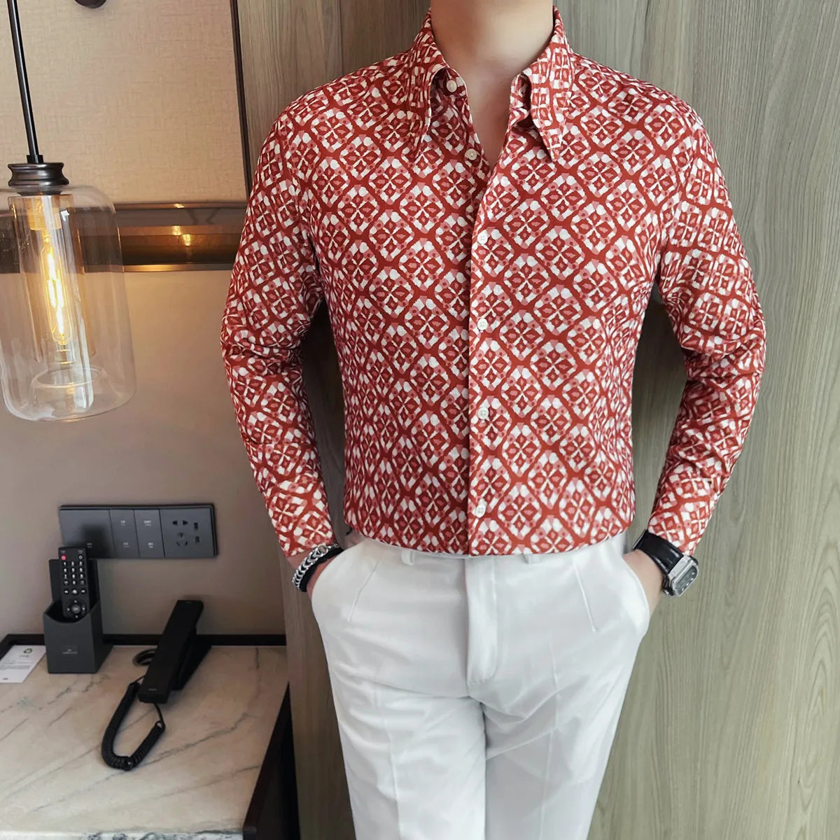 Chemises habillées  pour hommes, vêtements de haute qualité, luxe  imprimé, manches longue, Slim Fit, décontractés