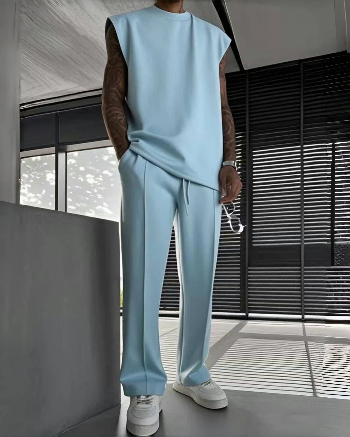 Ensemble sans manches pour hommes, pantalon décontracté de couleur unique, nouvelle collection été 2026
