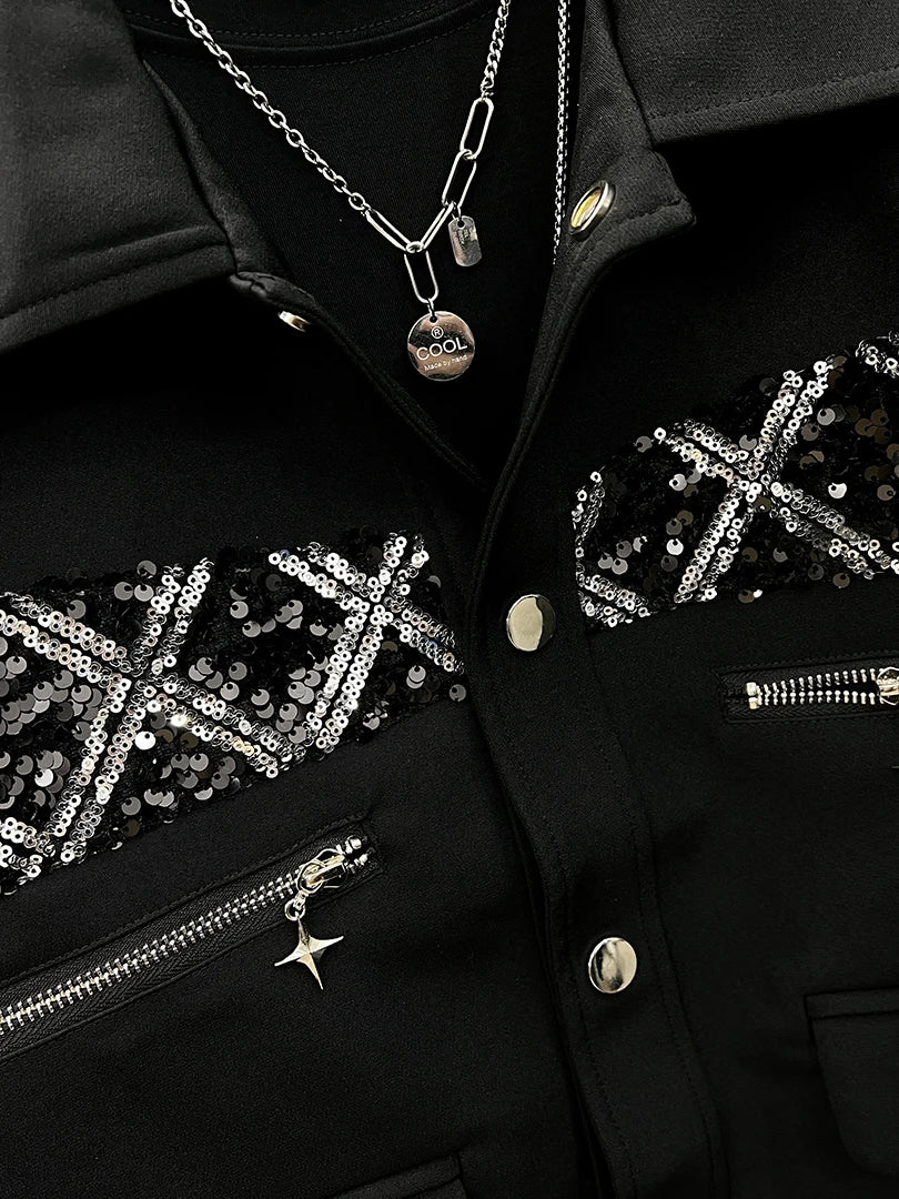 Ensemble pour Homme nouveau beau Niche paillettes 2 piècesde luxe , épissage épaulettes amples mode de haut de gamme
