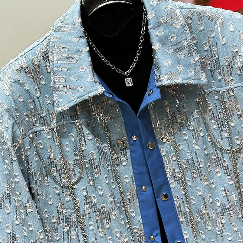 Veste en Denim en jeans pour Homme, Mode Décoration Trou, Automne Hiver