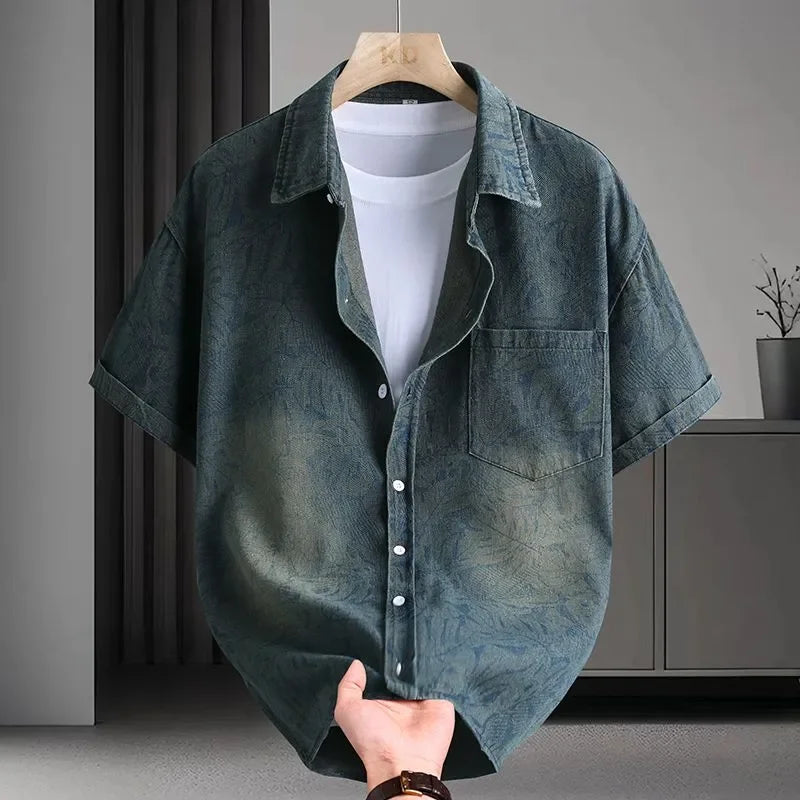 Chemise rétro en jean à manches courtes pour femme d'été, chemise fine et ample avec un Design  de luxe