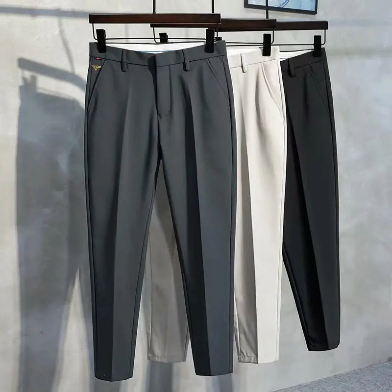Pantalon décontracté pour hommes, broderie d'abeille,endances, Style fin, Style britannique, à jambes droites
