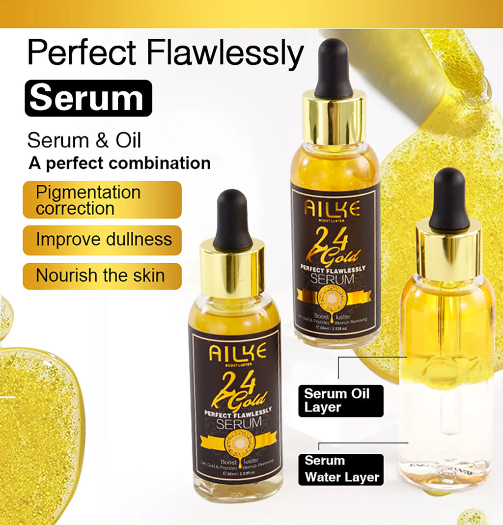 AILKE 24K Glod Gamme de soins pour la peau impeccable, blanchissant la peau, réduit les taches foncées, la mélanine, les rides, hydrate, pour femmes et hommes