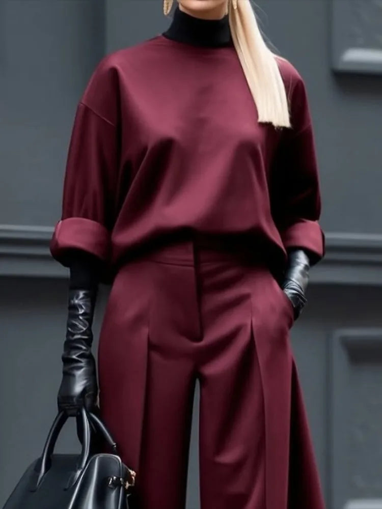 Blouse hauts pour femmes bordeaux col rond demi manches coupe ample T-shirt printemps ,décontractées