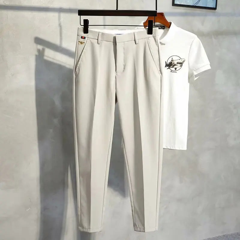 Pantalon décontracté pour hommes, broderie d'abeille,endances, Style fin, Style britannique, à jambes droites