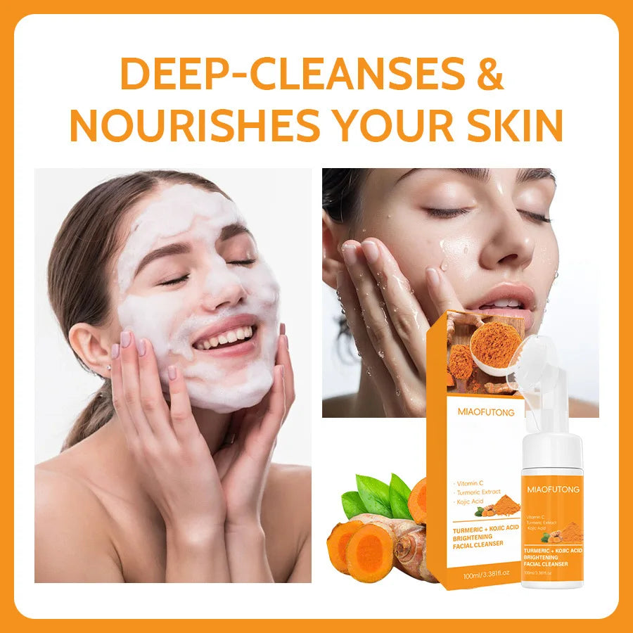 Ensemble nettoyant et savon au curcuma, nettoyage en profondeur, acide kojique, dissolvant de points noirs, nettoyage de la peau, contrôle de l'huile, estompe les marques d'acné, éclaircit