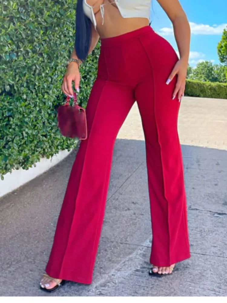 Pantalon pour Femme décontracté solide mode taille haute de bureau élégant