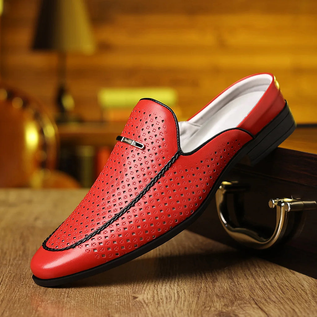 Hallow mode décontracté en cuir demi pantoufles pour hommes été automne nouveau concepteur Mules mâle grande taille couleur unie chaussures habillées homme
