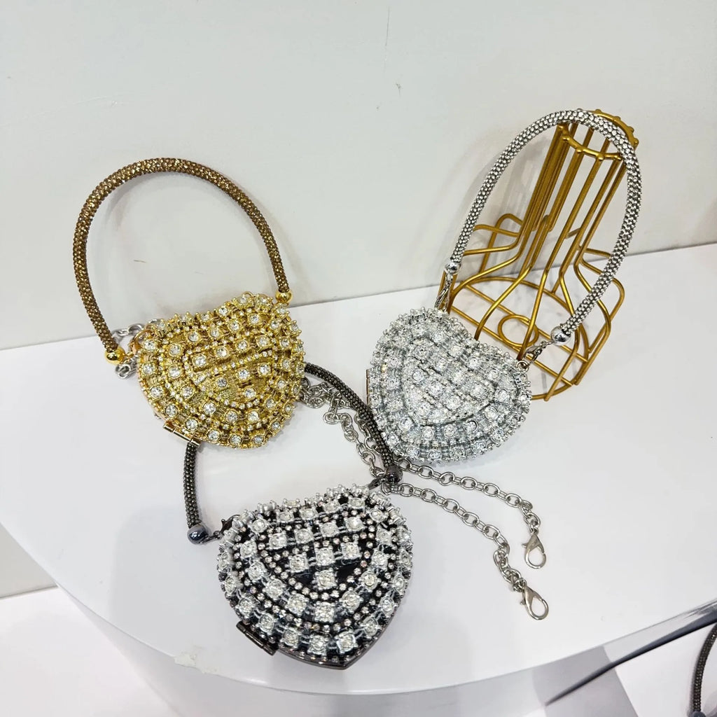 Pochette sac à main  DE Luxe Mini diamant incrustation coeur forme cristal pierres soirée de mariage sacs à bandoulière poignée strass