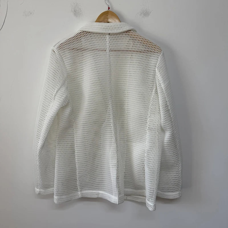Veste  hommes décontractée costume en maille tridimensionnelle évider transparent à manches longues