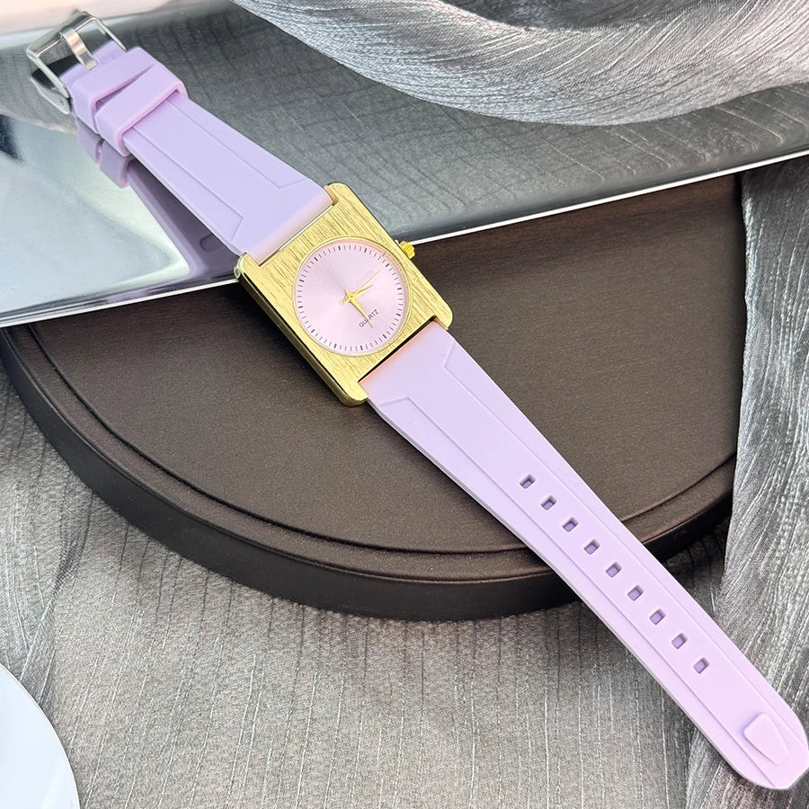 Nouveau  Montre carré Dopaamine couleur mode grand cadran coque brossée bracelet en Silicone haut de gamme montre pour femme