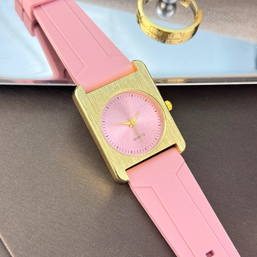 Nouveau  Montre carré Dopaamine couleur mode grand cadran coque brossée bracelet en Silicone haut de gamme montre pour femme