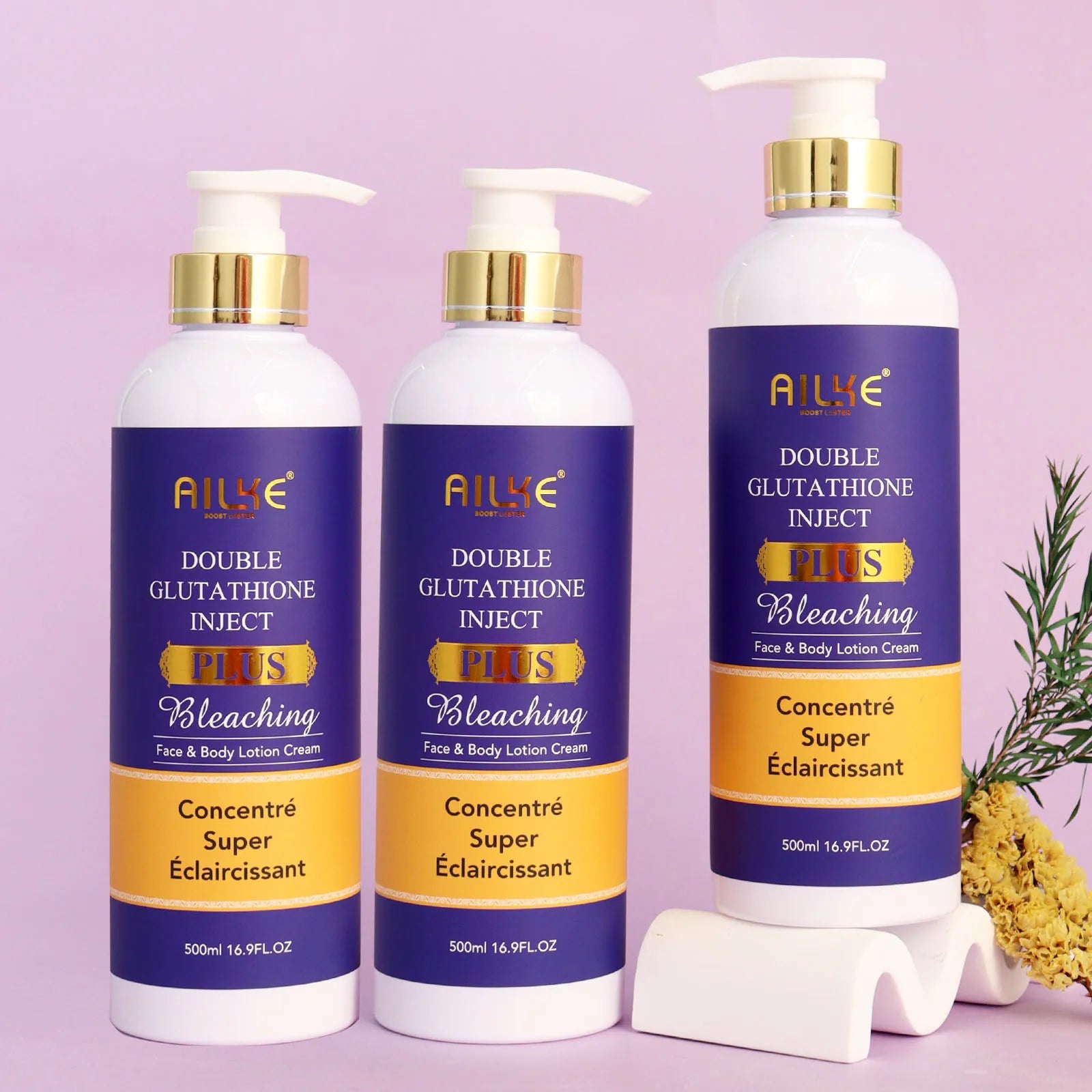 AILKE Ensemble de blanchiment double glutathion pour tous les types de peau, réduit les taches foncées, la mélanine, les taches de rousseur, le cloasma, même le teint