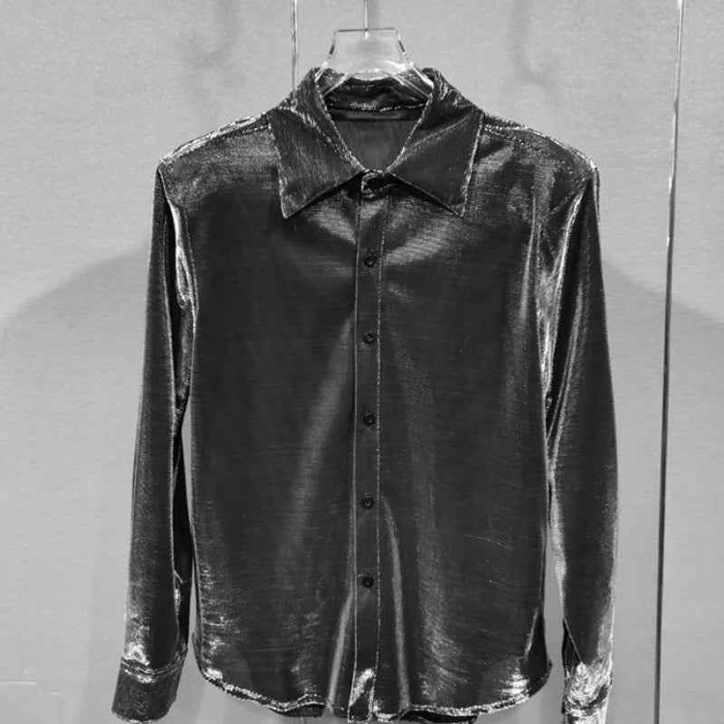 Chemise pour hommes, drapée en métal liquide, Design de mode variable, polyvalente, nouvelle collection automne2026