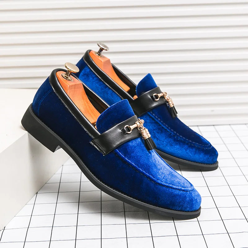 Chaussures en cuir et veloure décontractées pour hommes, mocassins patchwork, à enfiler, plates légères et confortables  de fête ,mariage