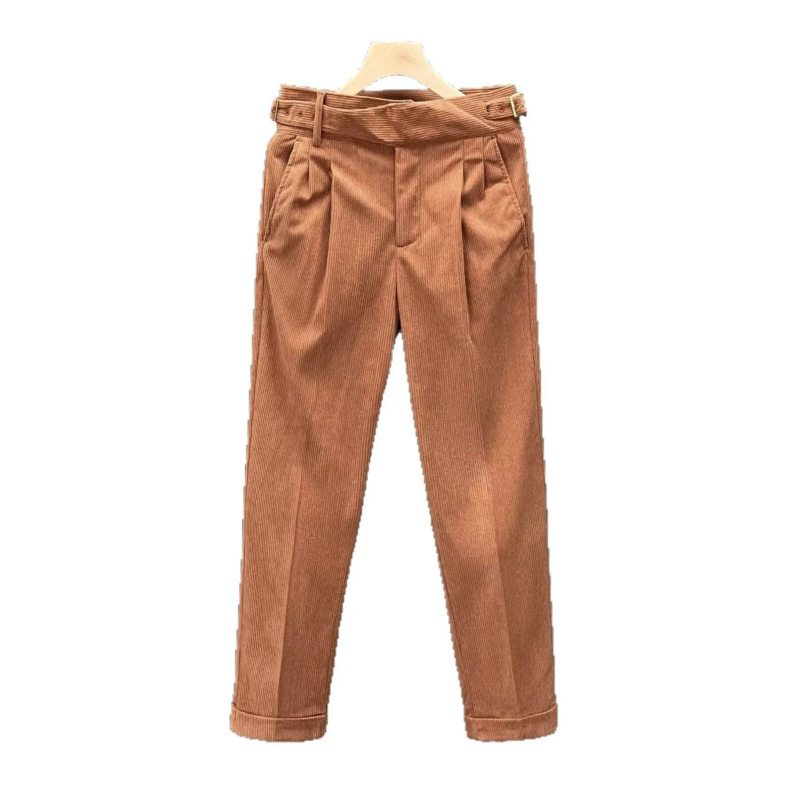 Pantalon de costume en velours côtelé taille haute, Style italien, revers, jambe droite, mode automne hiver,Design Naples Vintage