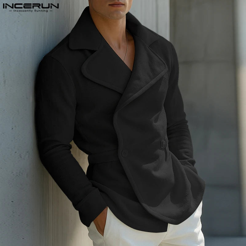 Blazer homme couleur unie revers à manches longues décontracté costume Streetwear  élé
