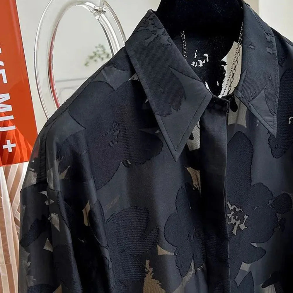 Chemise à manches longues pour hommes, coupe florale,transparent dentelle  ajourée, décontractée, hawaïenne, Streetwear, 2026