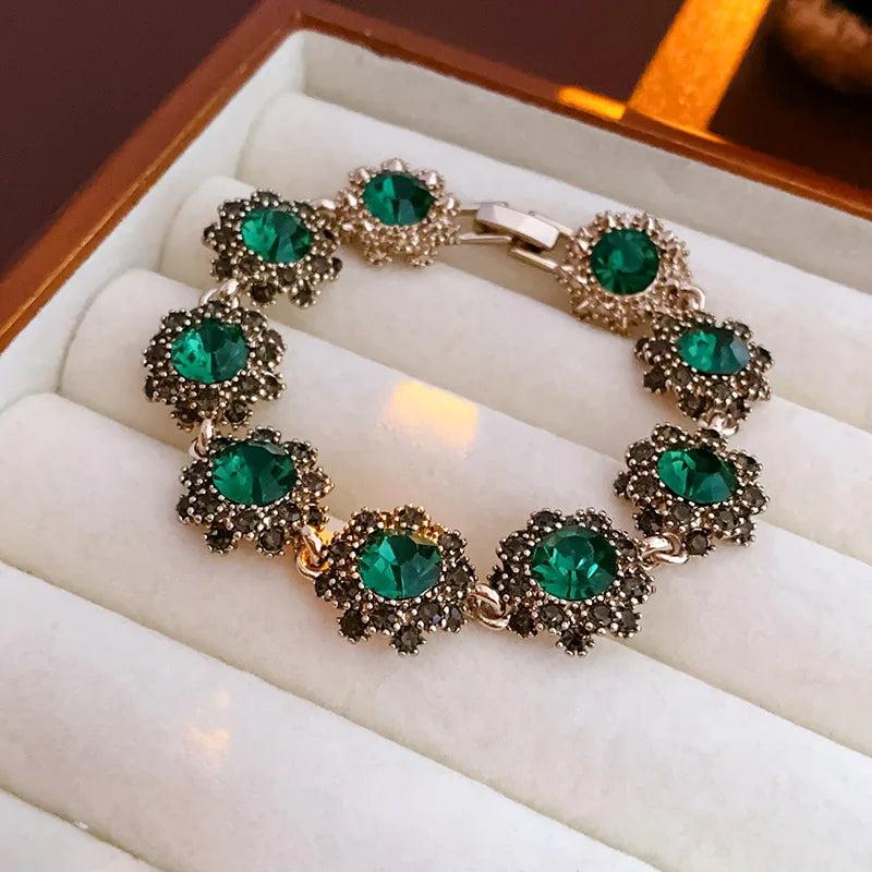 Collier de fleurs en strass pour femmes, cercle vert, Bracelet Vintage médiéval, luxe français, boucles d'oreilles délicates, ensembles de bijoux, vente en gros