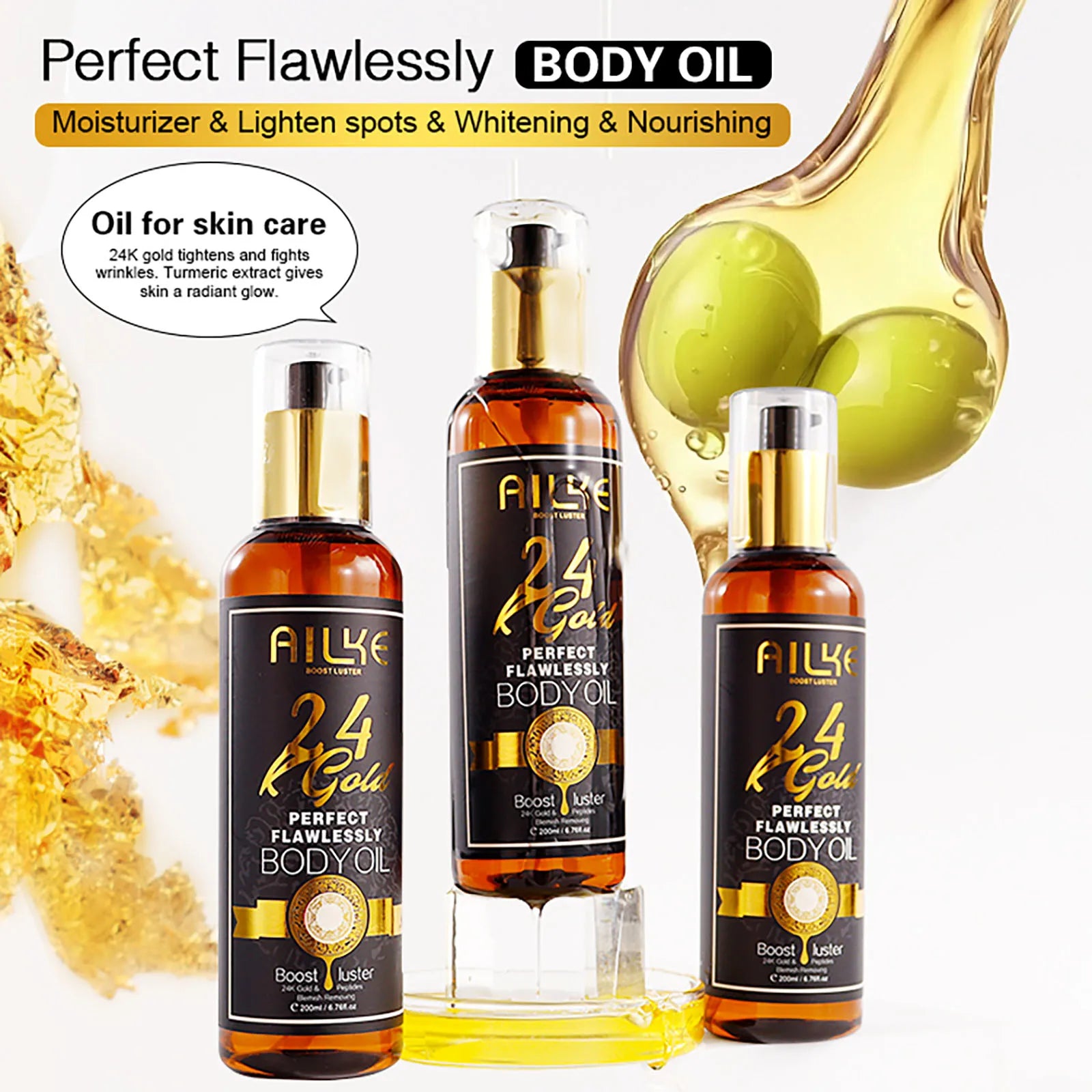 AILKE 24K Glod Gamme de soins pour la peau impeccable, blanchissant la peau, réduit les taches foncées, la mélanine, les rides, hydrate, pour femmes et hommes