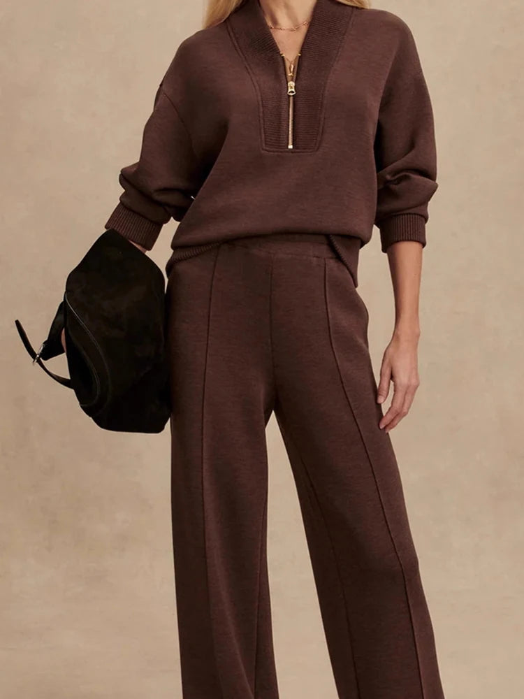 Ensemble pour femmes Vintage décontracté couleur unie trajet mode à manches longues pull et pantalo