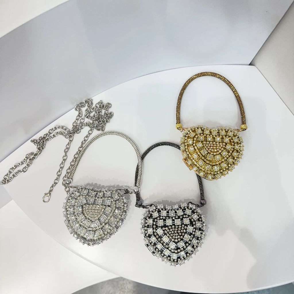 Pochette sac à main  DE Luxe Mini diamant incrustation coeur forme cristal pierres soirée de mariage sacs à bandoulière poignée strass