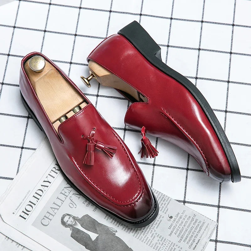 Mocassins en cuir pour hommes, chaussures de mariage, glands faits à la main de haute qualité