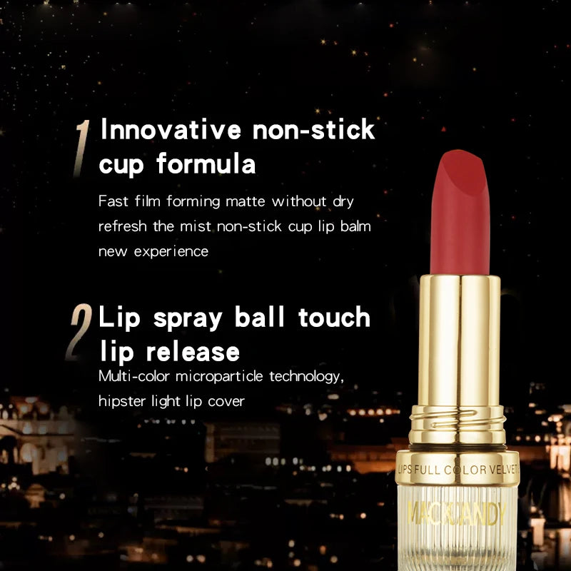 MACKANDY velours mat Essence rouge à lèvres miroitant Sexy Pigments maquillage longue durée imperméable antiadhésif tasse haut de gamme maquillage cadeaux
