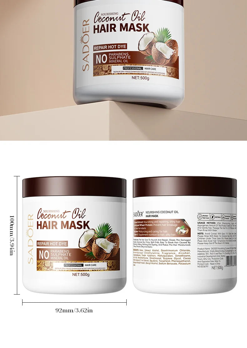 Après-shampooing SADOER Masque hydratant à la noix de coco améliore la qualité des cheveux crépus
