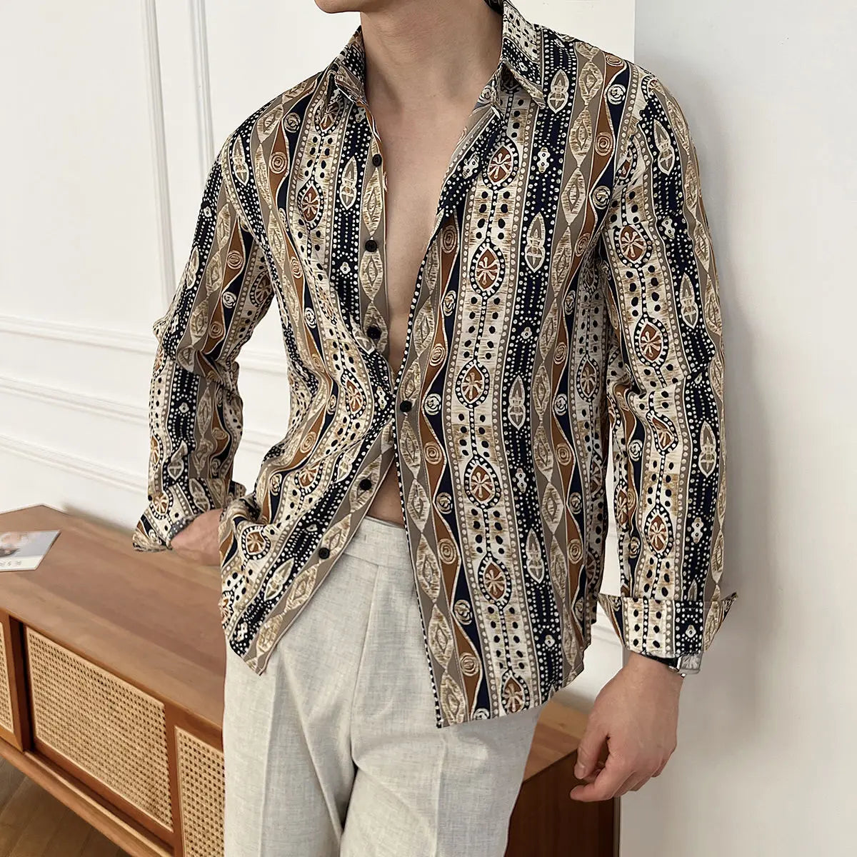 Chemise à manches longues homme, imprimé Floral, décontractée, coupe ample, respirante, polyvalente