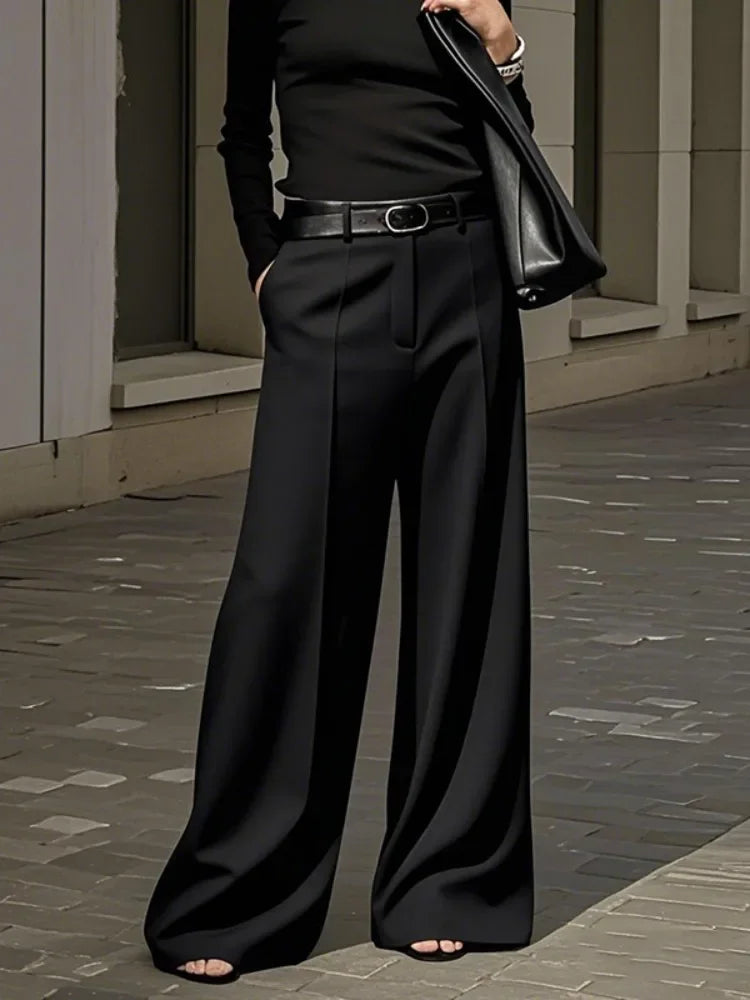 Pantalon pour femmes mode Simple couleur unie taille haute à jambes larges ample