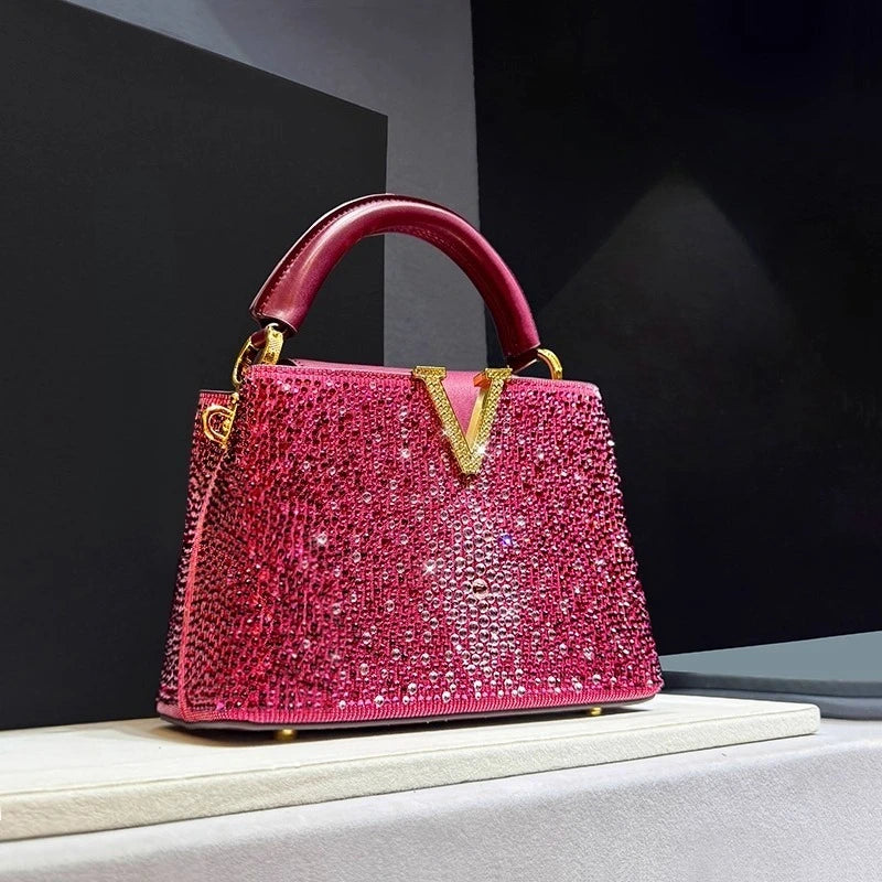 Marque de luxe en cuir diamant sac à main strass épaule bandoulière fourre-tout sacs pour femmes Bolso Marca Lujo