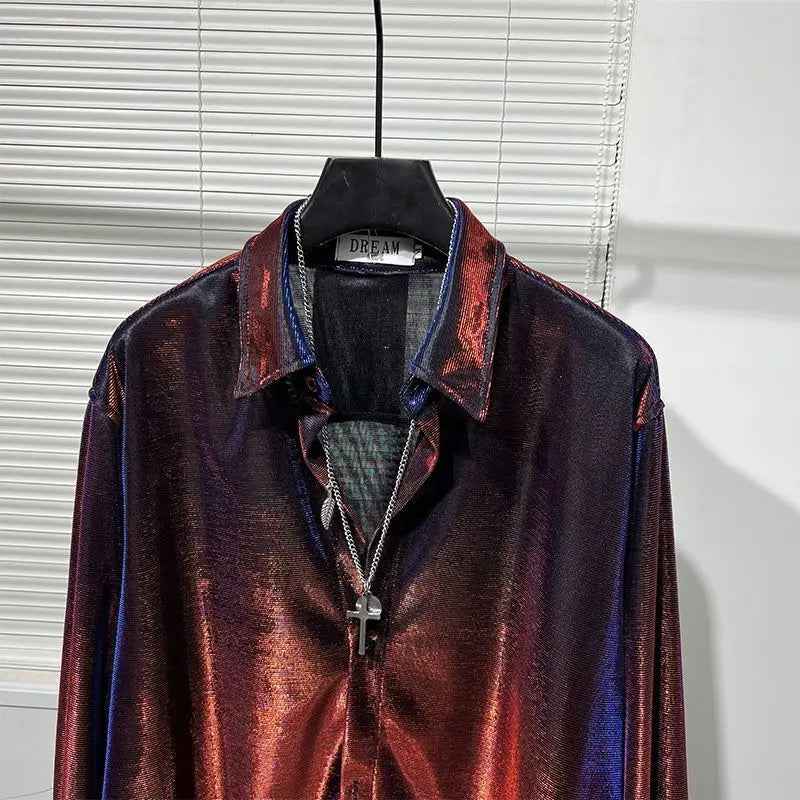 Chemise pour hommes, drapée en métal liquide, Design de mode variable, polyvalente, nouvelle collection automne2026