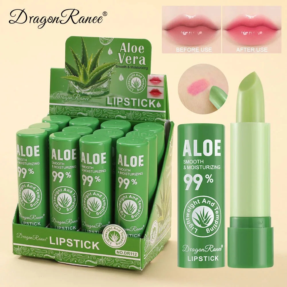 1/12 pièces Aloe rouge à lèvres couleur changeante baume à lèvres longue durée nourrir les lèvres soin maquillage hydratant aqueux rouge à lèvres
