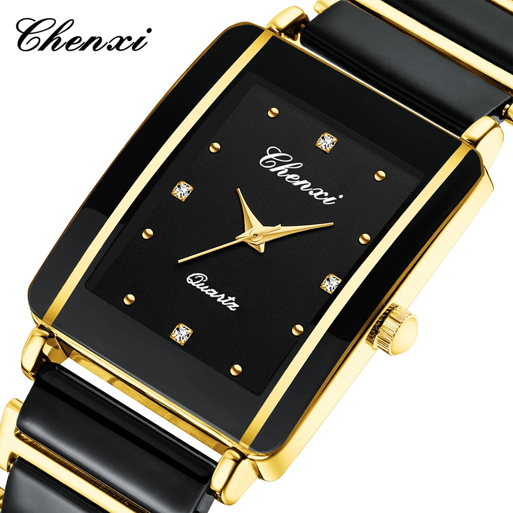 Montre de luxe pour Couple de haute qualité mode cristal cadran rectangulaire montre à Quartz hommes femmes saint valentin cadeau de mariage