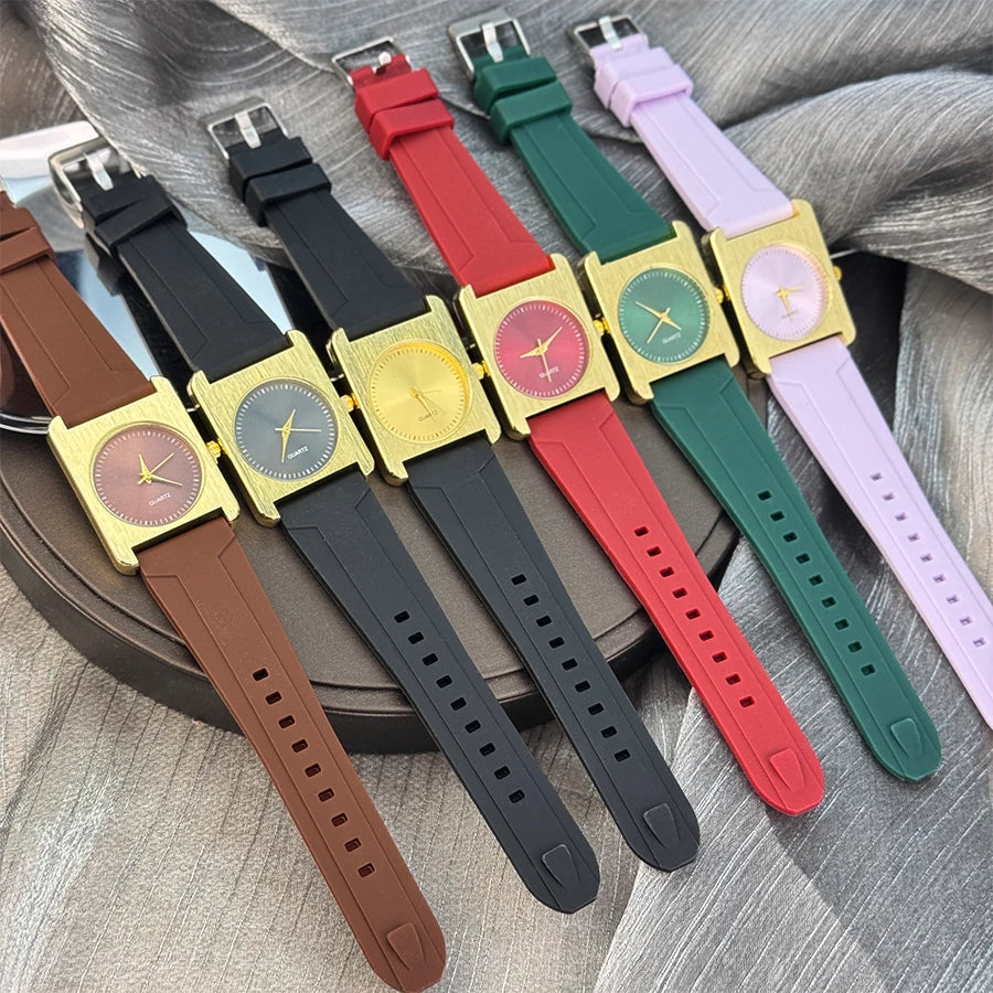 Nouveau  Montre carré Dopaamine couleur mode grand cadran coque brossée bracelet en Silicone haut de gamme montre pour femme